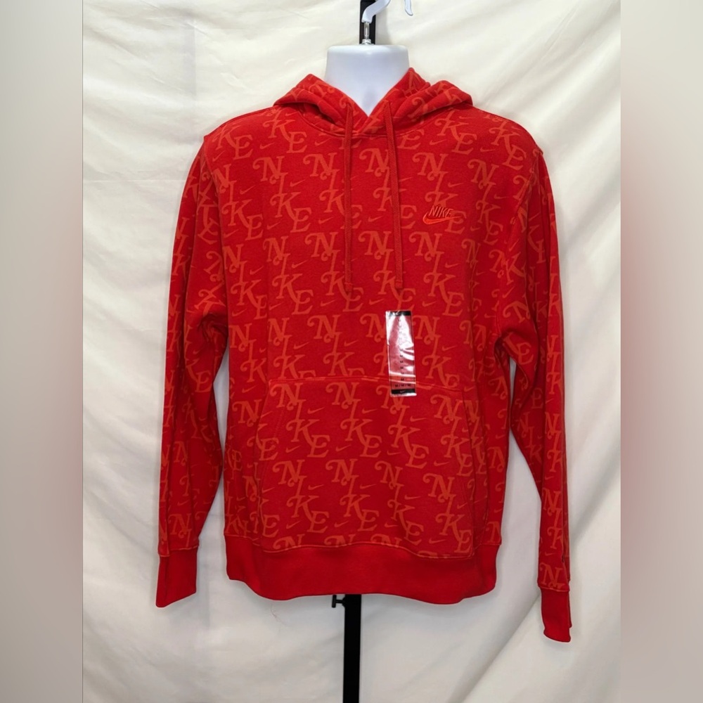 Nike Sportswear Club Fleece All Over Print Hoodie Red FZ2230-657 - New